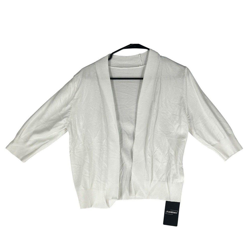 Kohl's Lighweight White Cropped Open Front Cardigan 3/4 Sleeves Women's S NWT